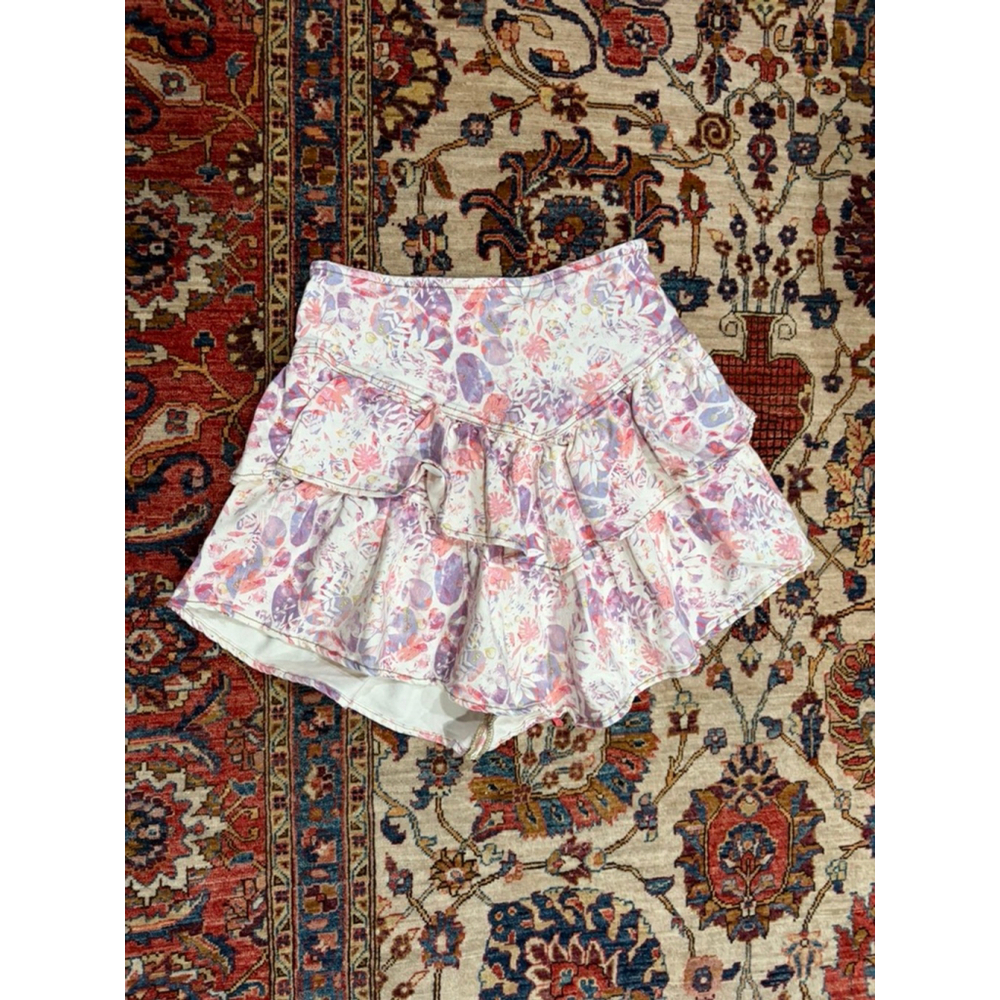DRIFTWOOD Floral Ruffle Mini Skirt in Pink and Lavender